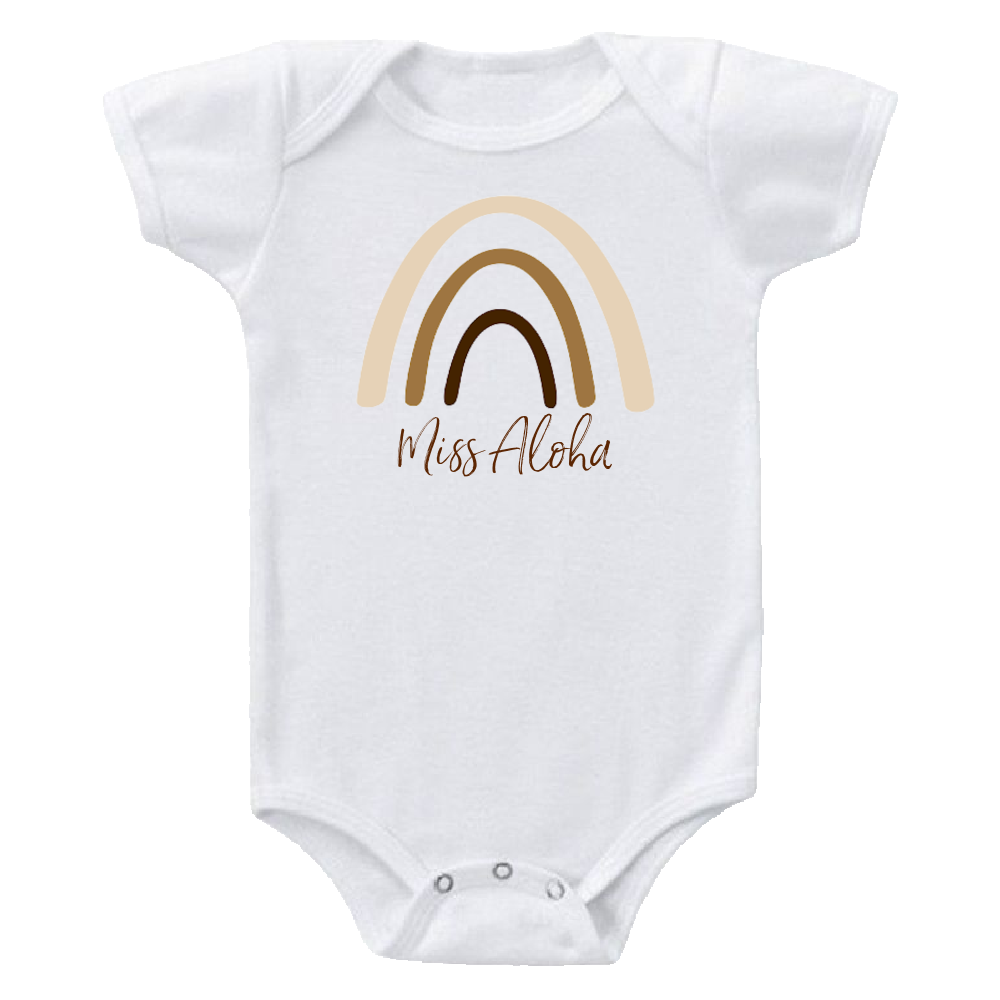 Baby Girl Onesie - Miss Aloha Anuenue Woodlike (White Bamboo)